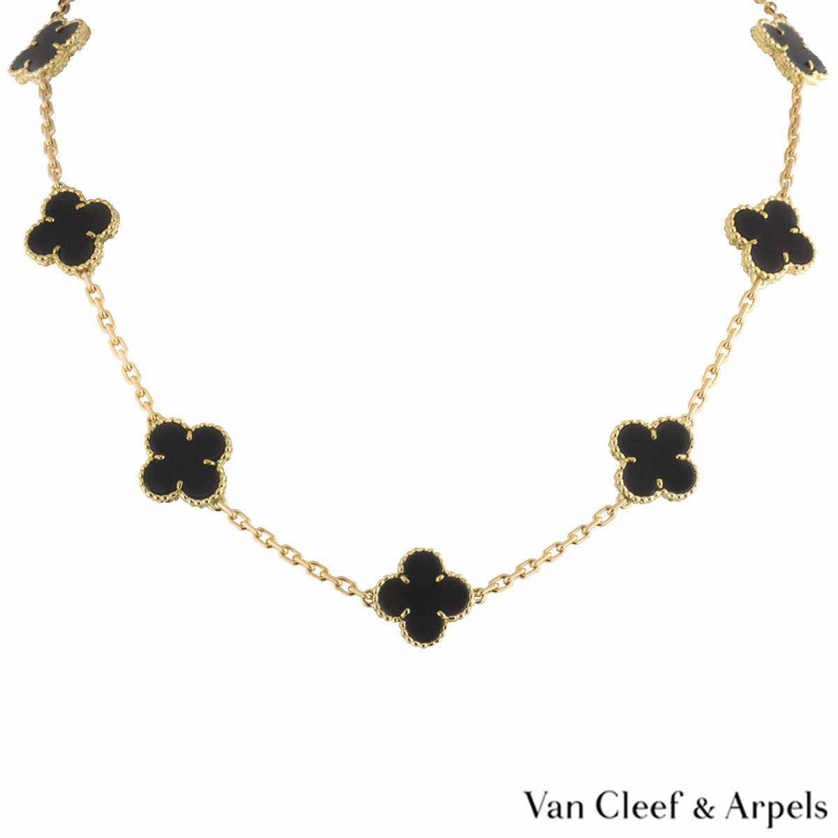 Van Cleef & Arpels Yellow Gold Onyx Vintage Alhambra Necklace ...